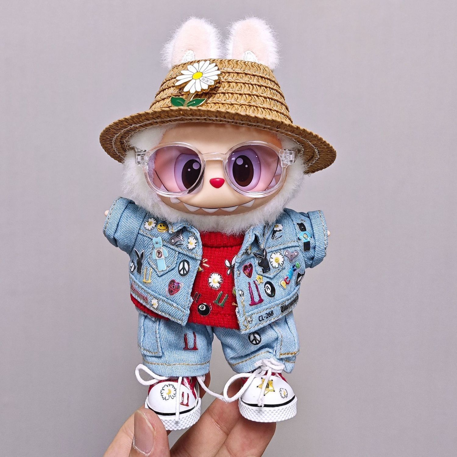 ラブブ labubu ぬいぐるみ着せ替え帽子&お洋服 6点セット　クロムロゴ ラブブ labubu ぬいぐるみ着せ替え帽子&お洋服 6点セット クロム