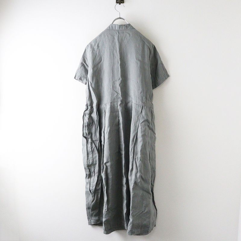 フォグリネンワーク fog linen work リネンオープン ワンピース グレー タック 切替 フ ドレス 半袖