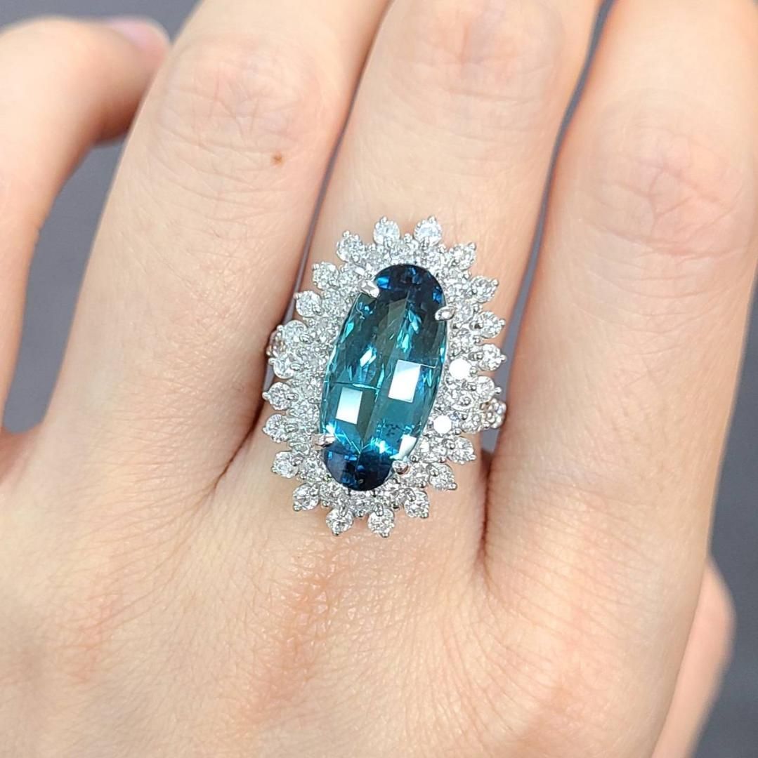 インディゴ　トルマリン　リング　ダイヤモンド　Pt インディゴライトトルマリン 約1ct ダイヤモンド プラチナ