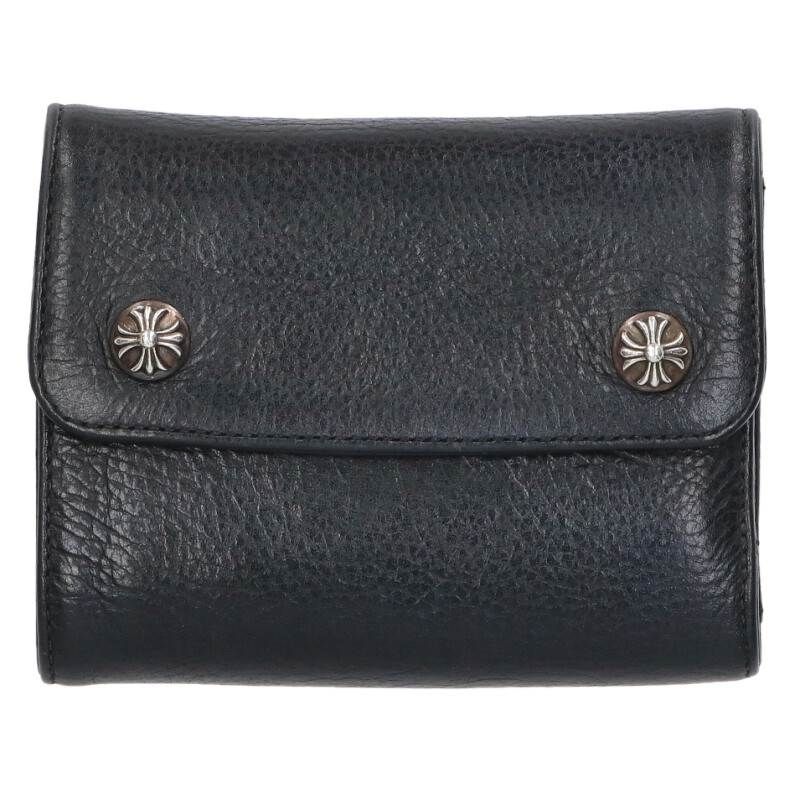 クロムハーツ WAVE MINI ウェーブミニ クロスボールボタンレザー財布 メンズ