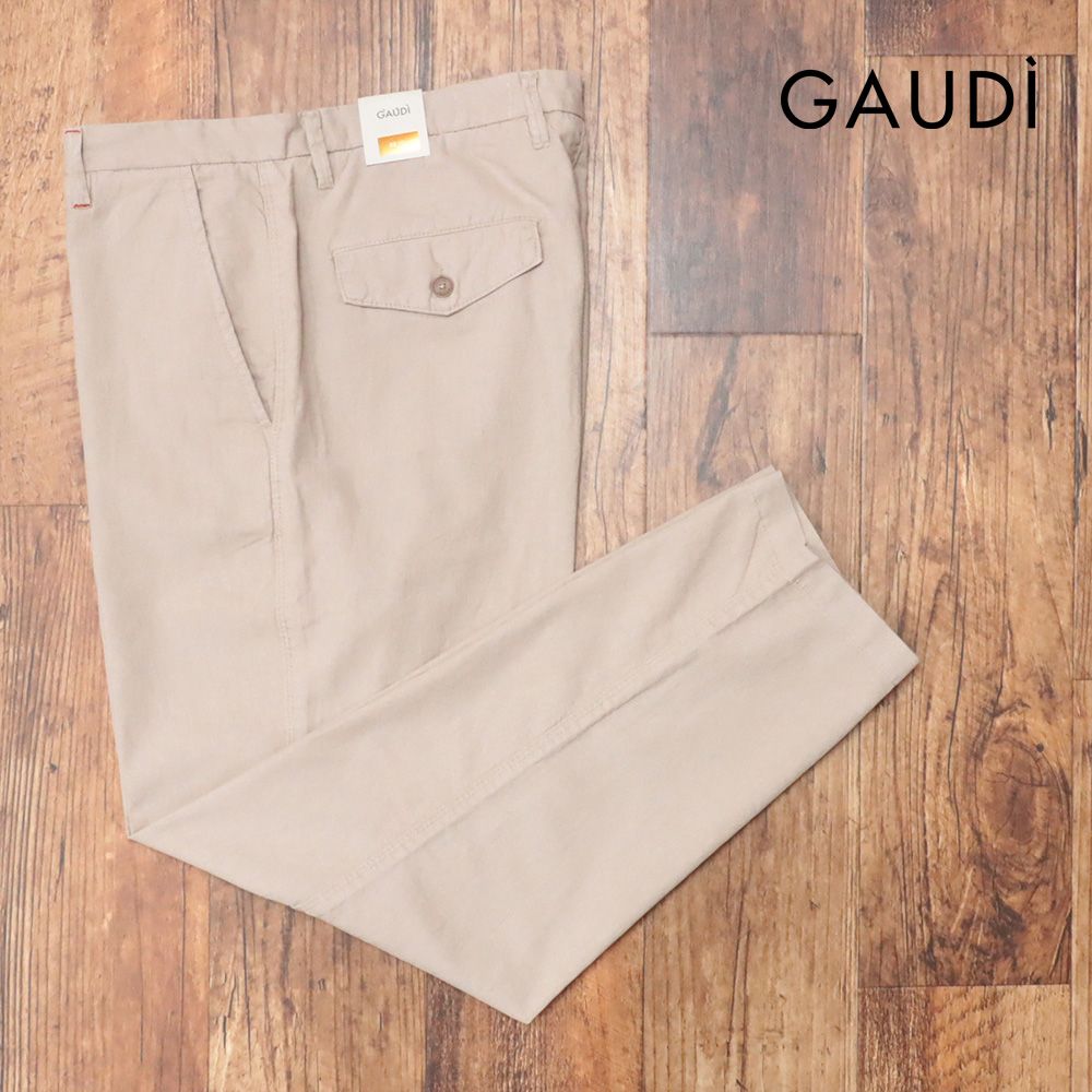 25春夏|GAUDI|34インチ|サルエル パンツ C511GU25049 リネン混 清涼 無地 ガーメントダイ ガウディ |ベージュ|kf240|