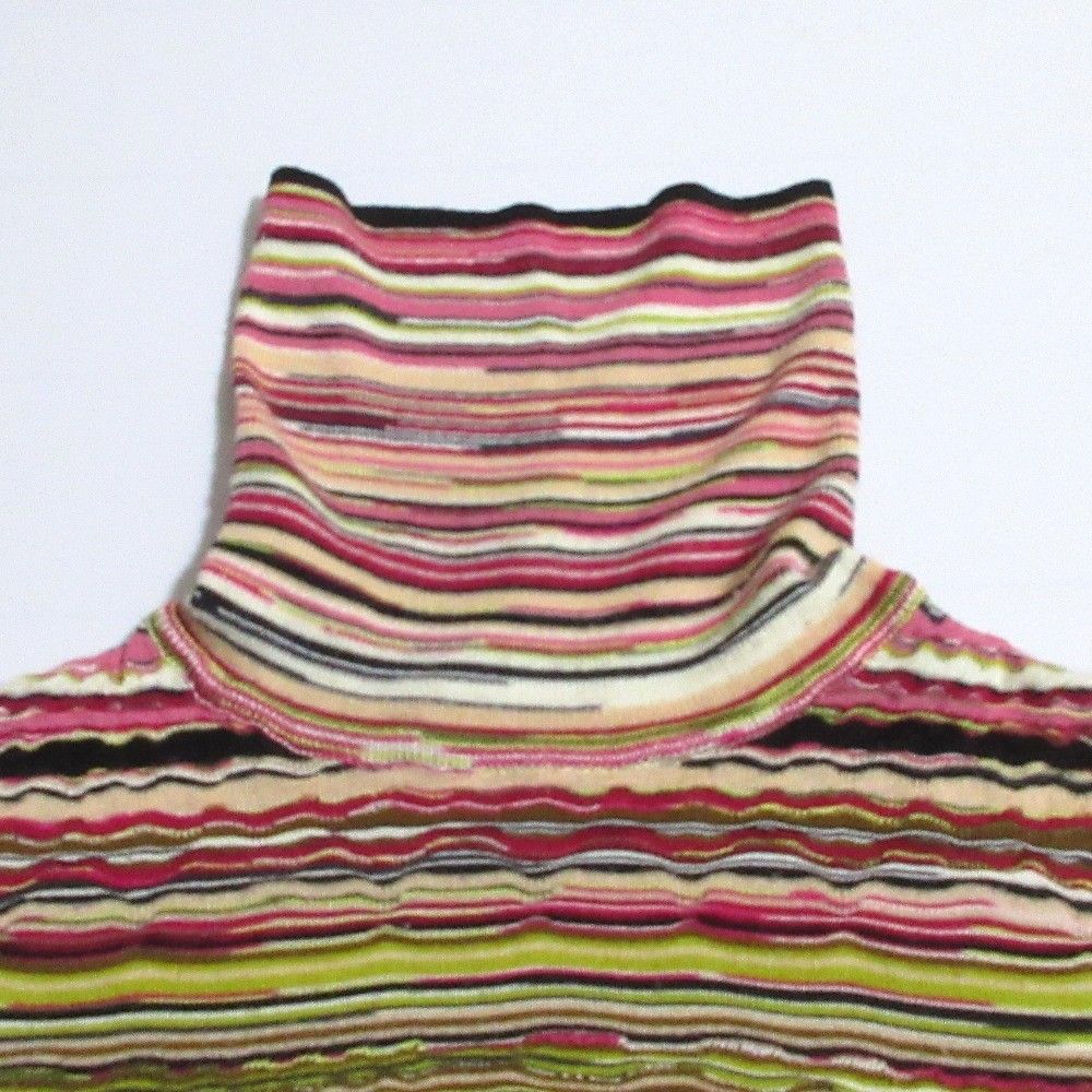 missoni ミッソーニ タートルネック 高級 イタリア ボーダー 46 L 良品 MISSONI ミッソーニ ボーダー柄 長袖 ハイネック ニット