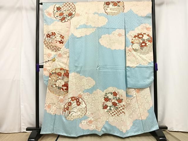 平和屋着物□豪華振袖 駒刺繍 雪輪草花文 金彩 正絹 逸品