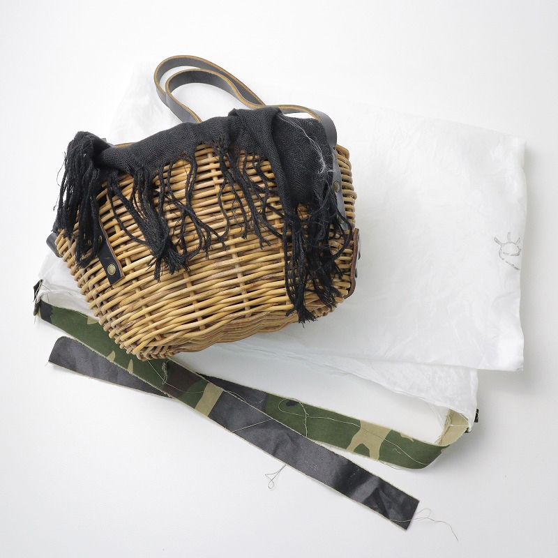 エバゴス ハンドバッグ レザー ラビットファー かごバッグ