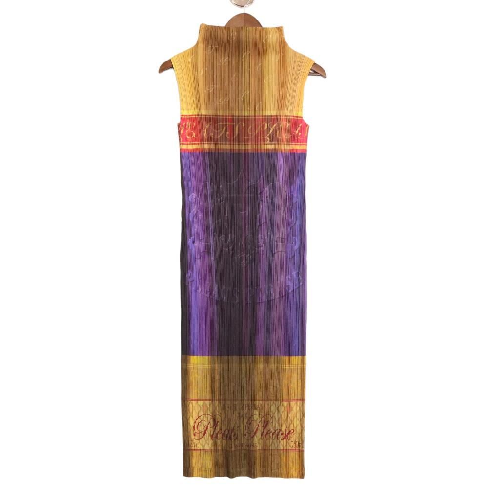 プリーズプリーツ ワンピース ドレス ノースリーブ パープル 紫