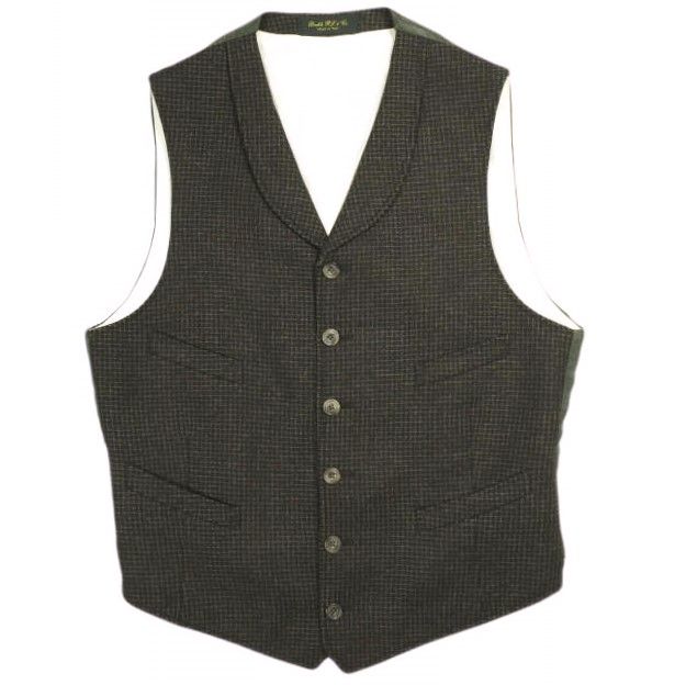 RRL ダブルアールエル イタリア製 WOOL PLAID GILET ショール ウールチェックベスト 782563507002 36 S Brown ジレ Double RL MADE IN ITALY トップス g23821