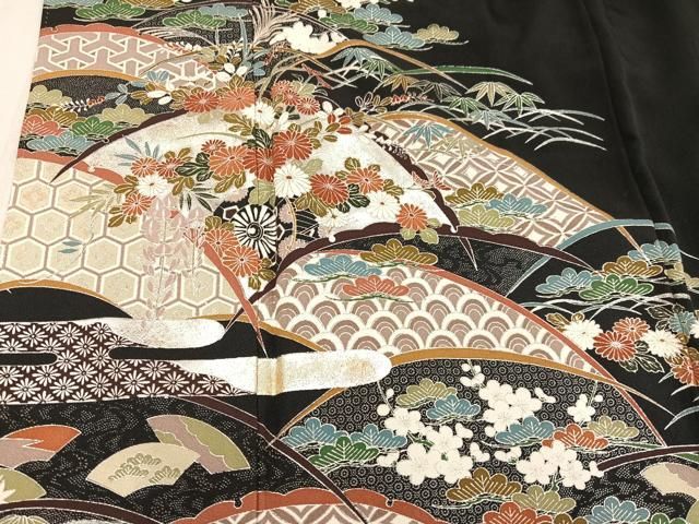平和屋着物□豪華黒留袖 吉祥草花文 金銀彩 正絹 逸品