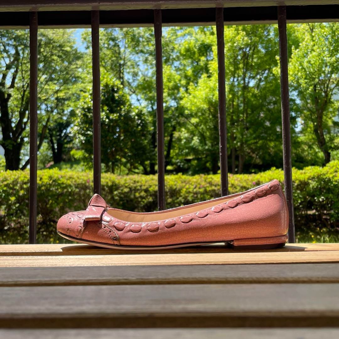 人気SALEセール【１度のみ】【PRADA ピンクリボンフラットシューズ 靴