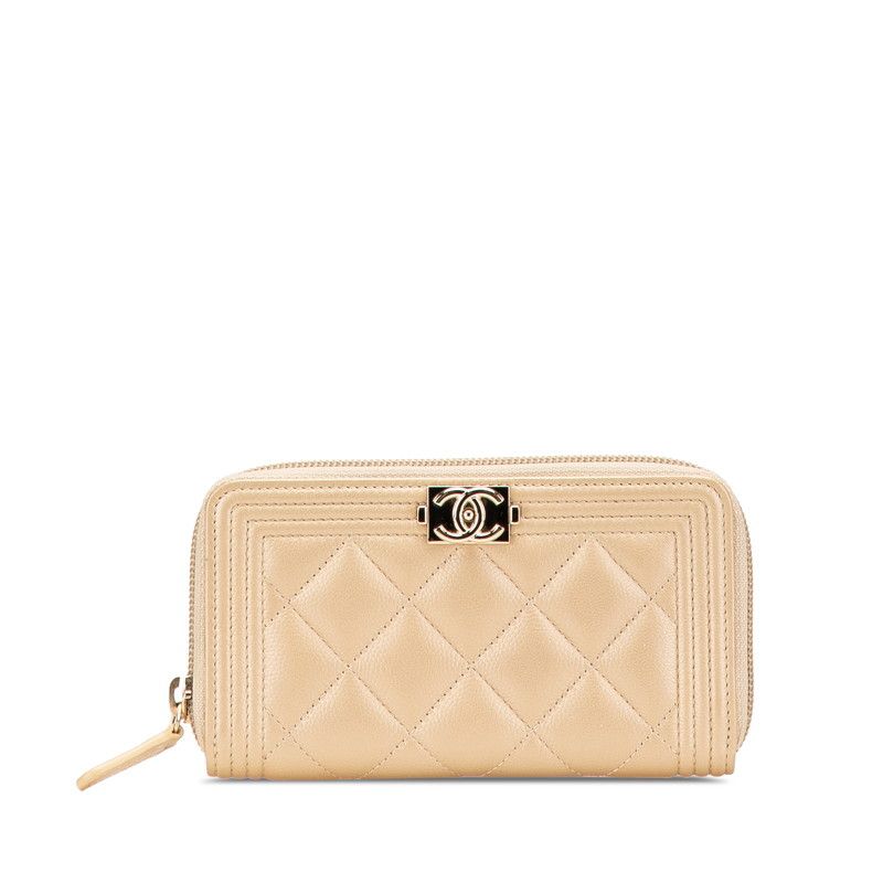 シャネル マトラッセ ボーイシャネル ゴールド金具 ラウンドファスナー 長財布 ベージュ系 キャビアスキン レディース CHANEL 228-14533
