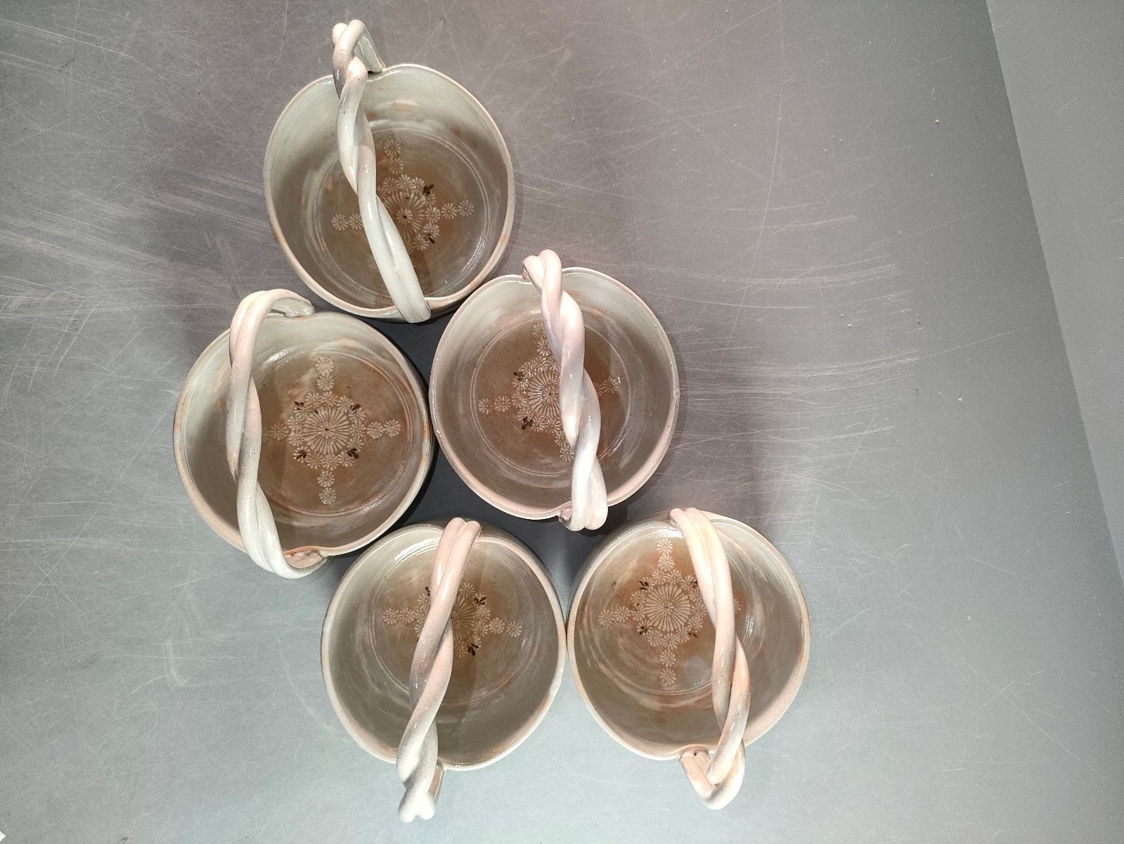 S8-7|萩焼|梅田陶楽 造|袴腰手付向付5客|和食器|懐石道具|