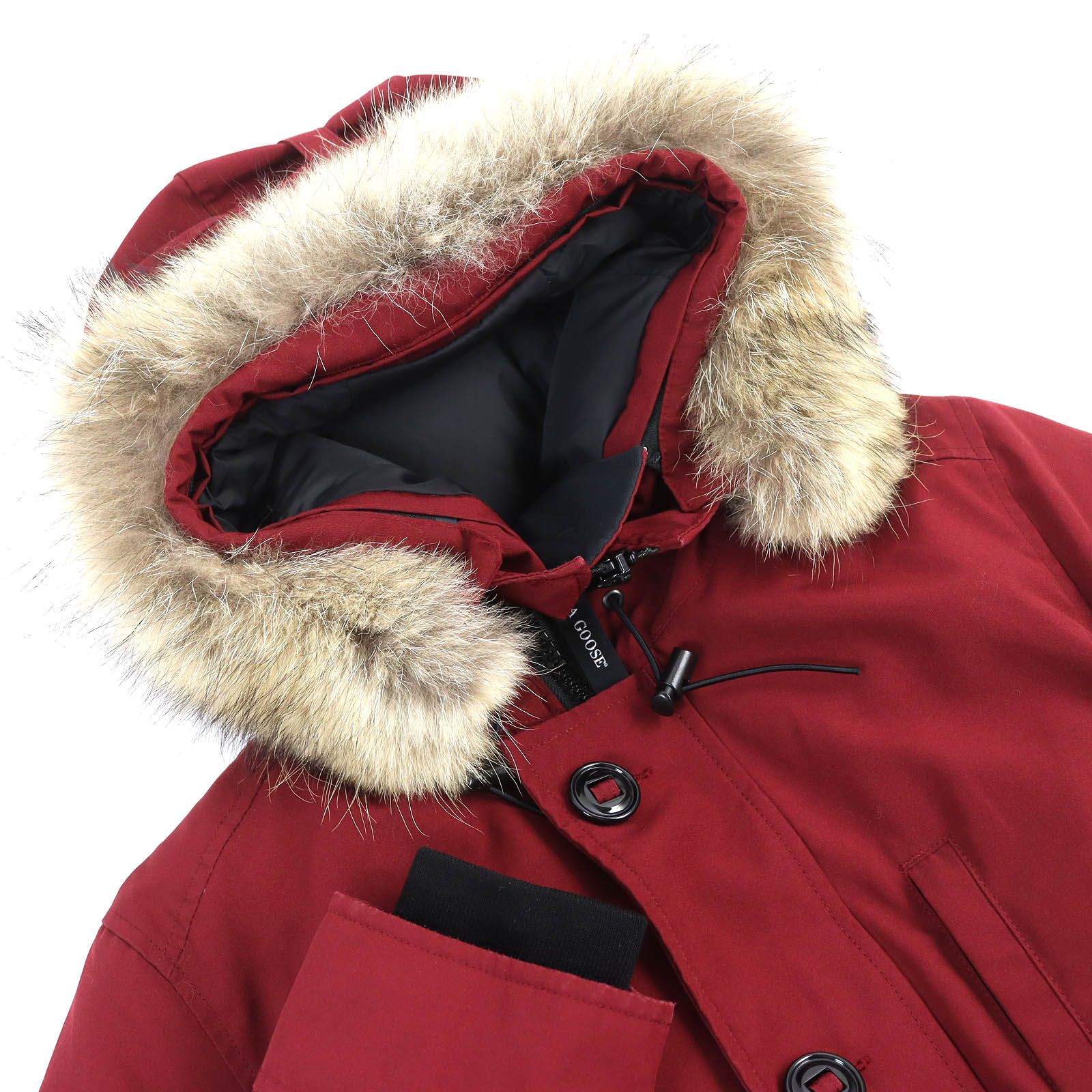 良品△CANADA GOOSE カナダグース 3426MA CHATEAU シャトー ロゴワッペン ファーフーデッド ダウンジャケット レッド系 S  （日本サイズM相当） カナダ製 正規品 メンズ - メルカリ