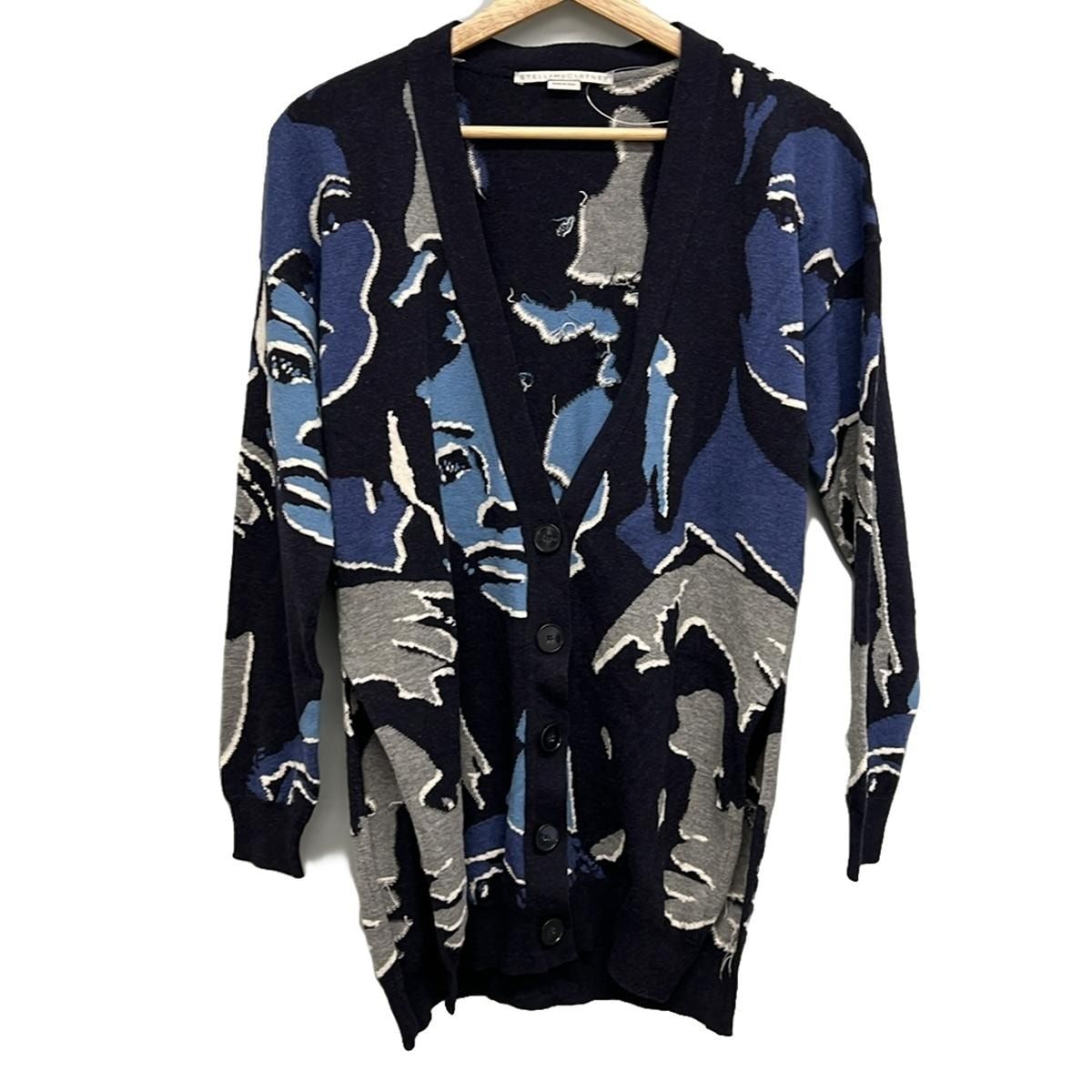 stellamccartney ステラマッカートニー カーディガン サイズ36 M レディース - 黒×ネイビー×マルチ 長袖