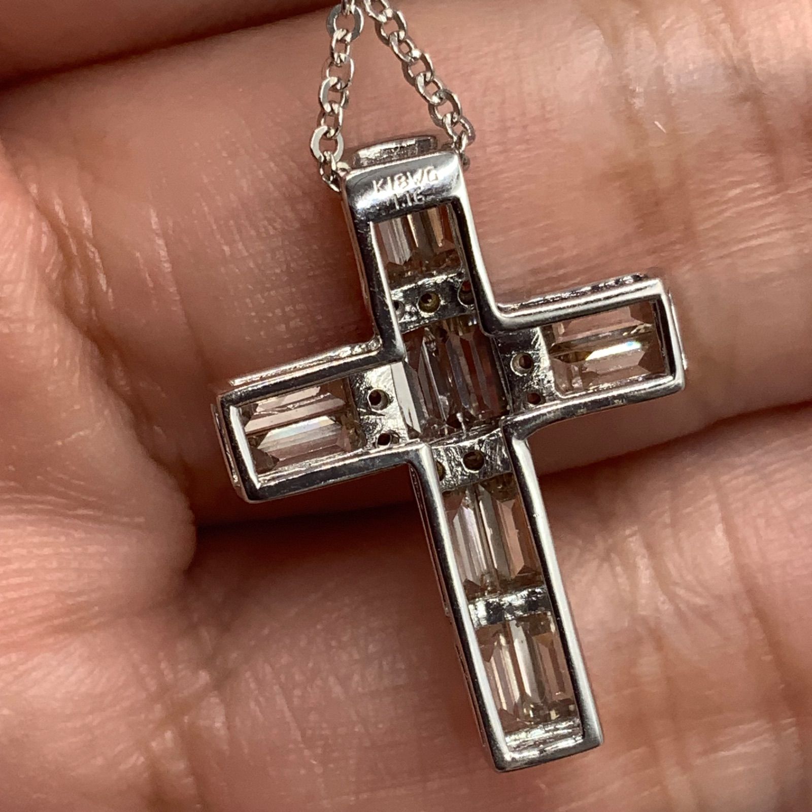 年初セール K18WG ダイヤモンドクロス ネックレス 1.16ct 4.2g 約45cm 