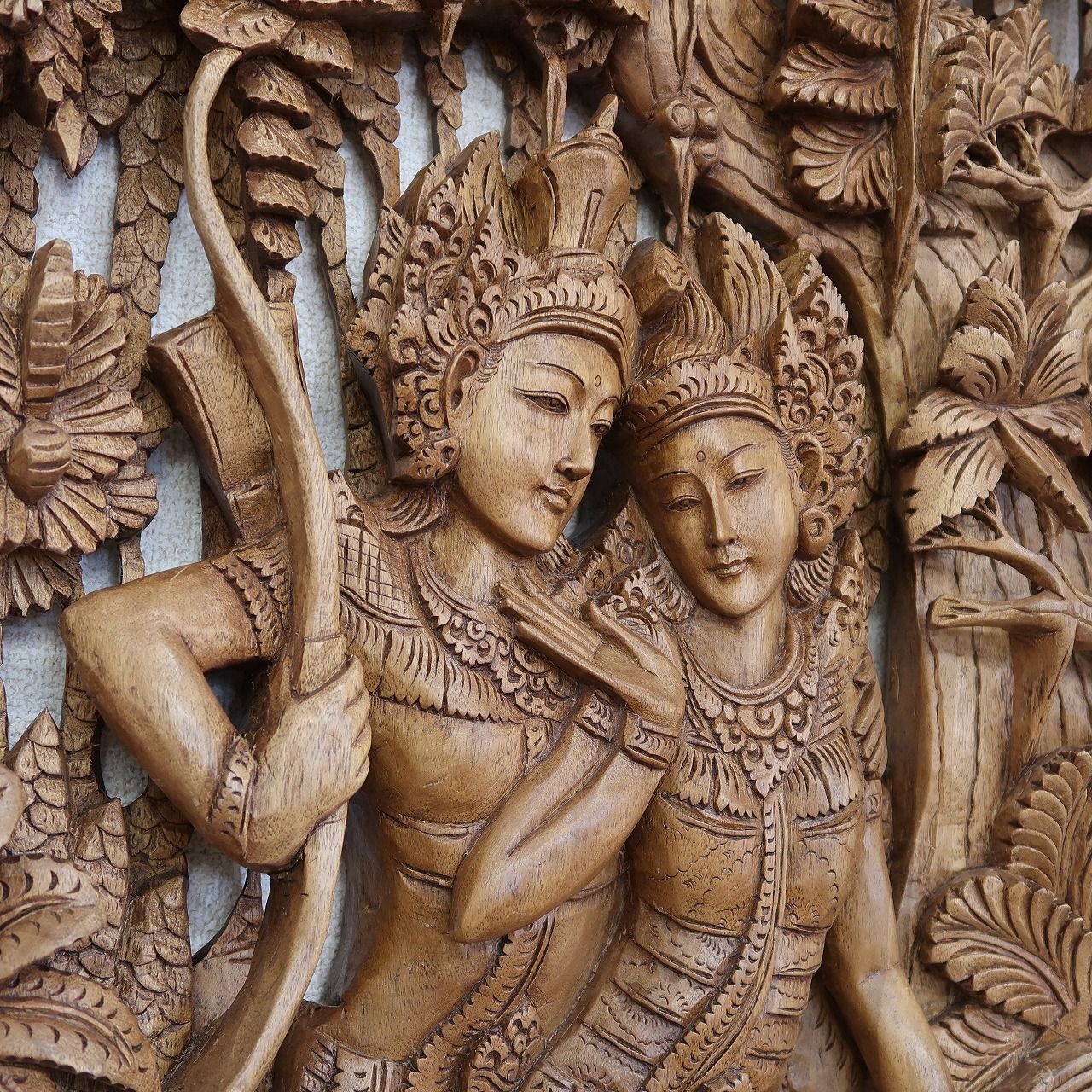 アジアン　バリ島　ラーマヤナ物語 ラーマ＆シータ 木彫りのレリーフ　24の507お写真にてご確認下さい