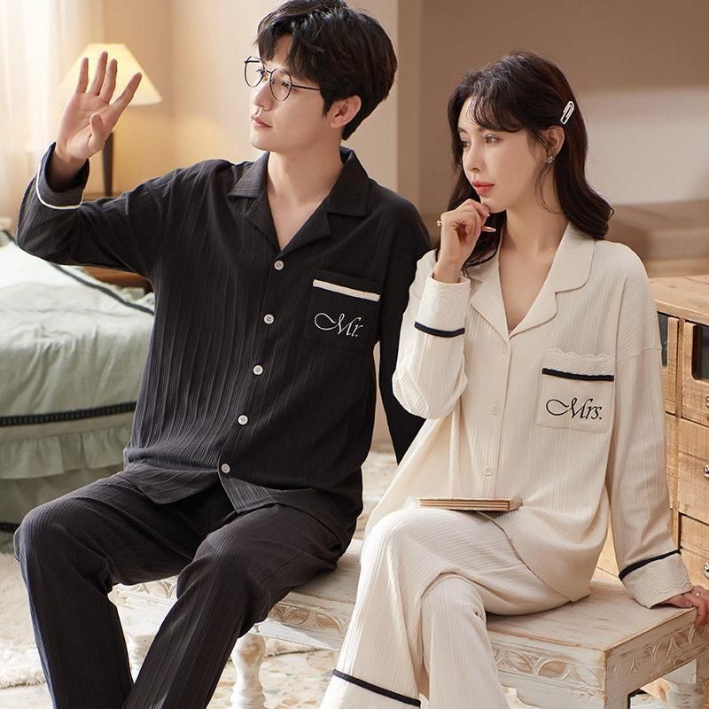 パジャマ 上下セット メンズ レディース 長袖 春秋 ペアパジャマ 部屋着 襟付き ルームウェア トップス ボ体型カバー 通勤対応 パジャマ 