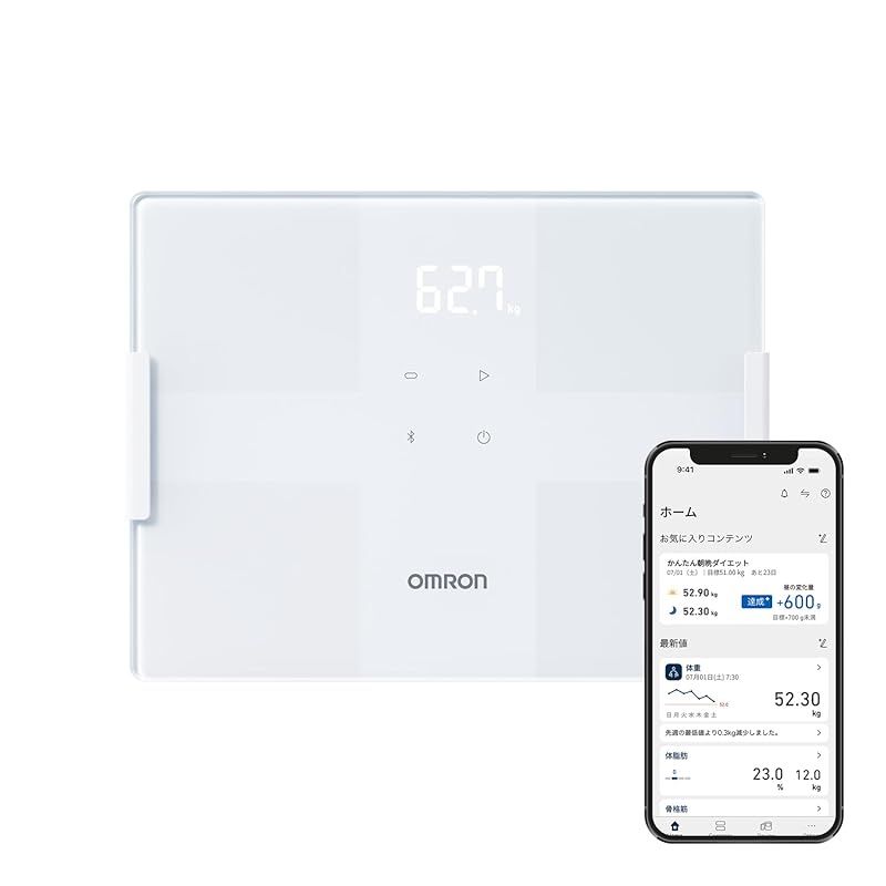 オムロン 体重 体組成計 カラダスキャン ホワイト KRD-503T-W スマホ連動 データ自動転送 自動認識 乗るだけで測定開始 内臓脂肪レベル 体脂肪率 BMI 骨格筋率