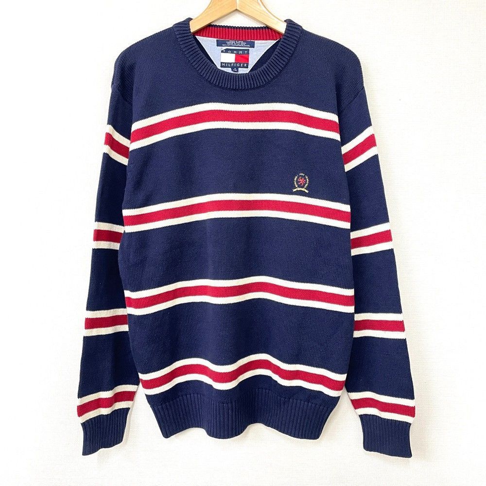 TOMMY JEANS ネイビー×ホワイト×レッド クルーネックニット XL