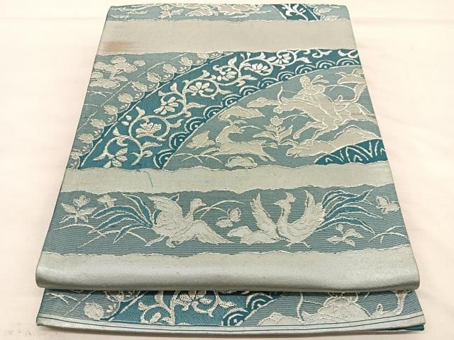 平和屋着物◎六通柄袋帯 狩猟文 銀糸 正絹 逸品 BAAU5628hv