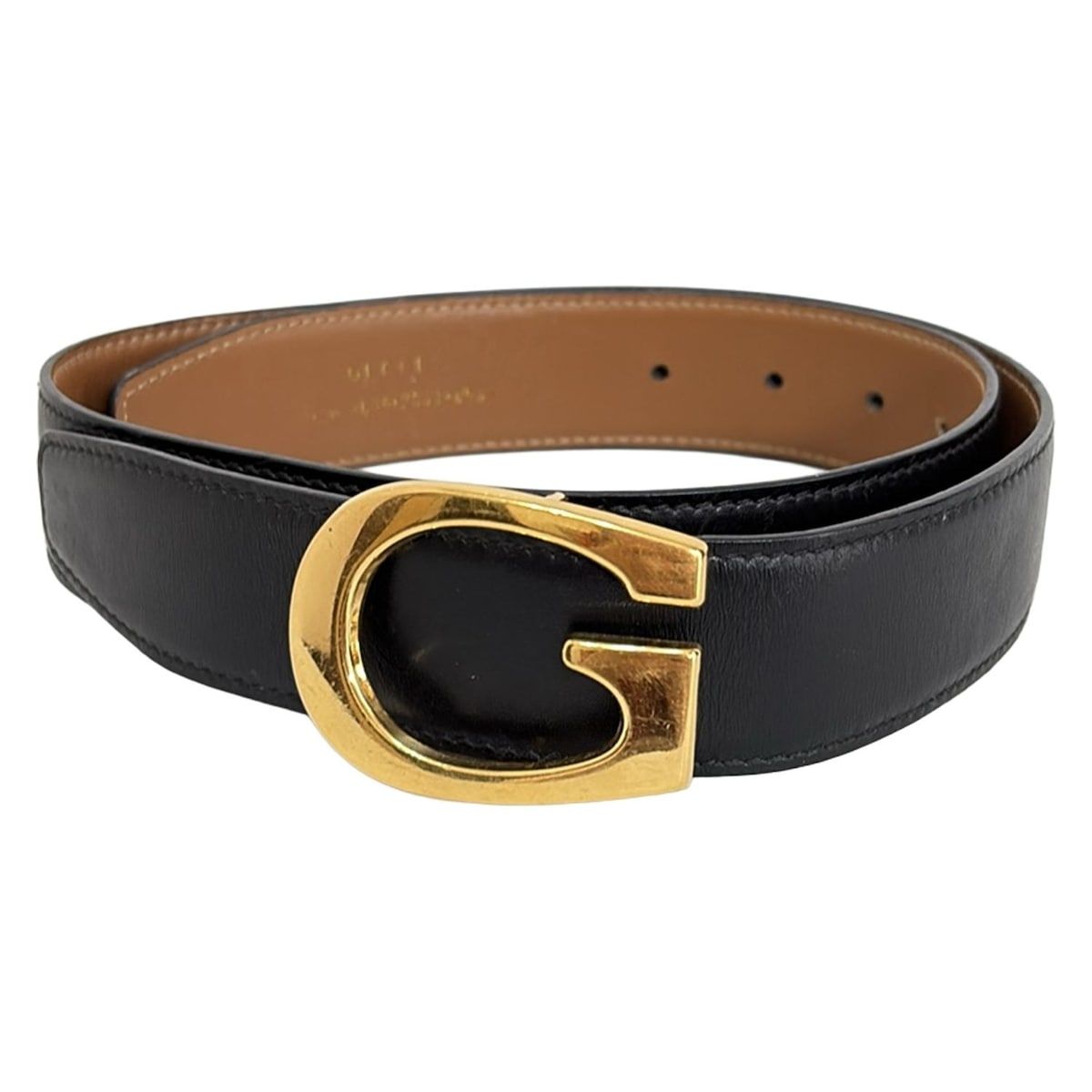 GUCCI グッチ ベルト 70-28 - 黒×ゴールド レザー