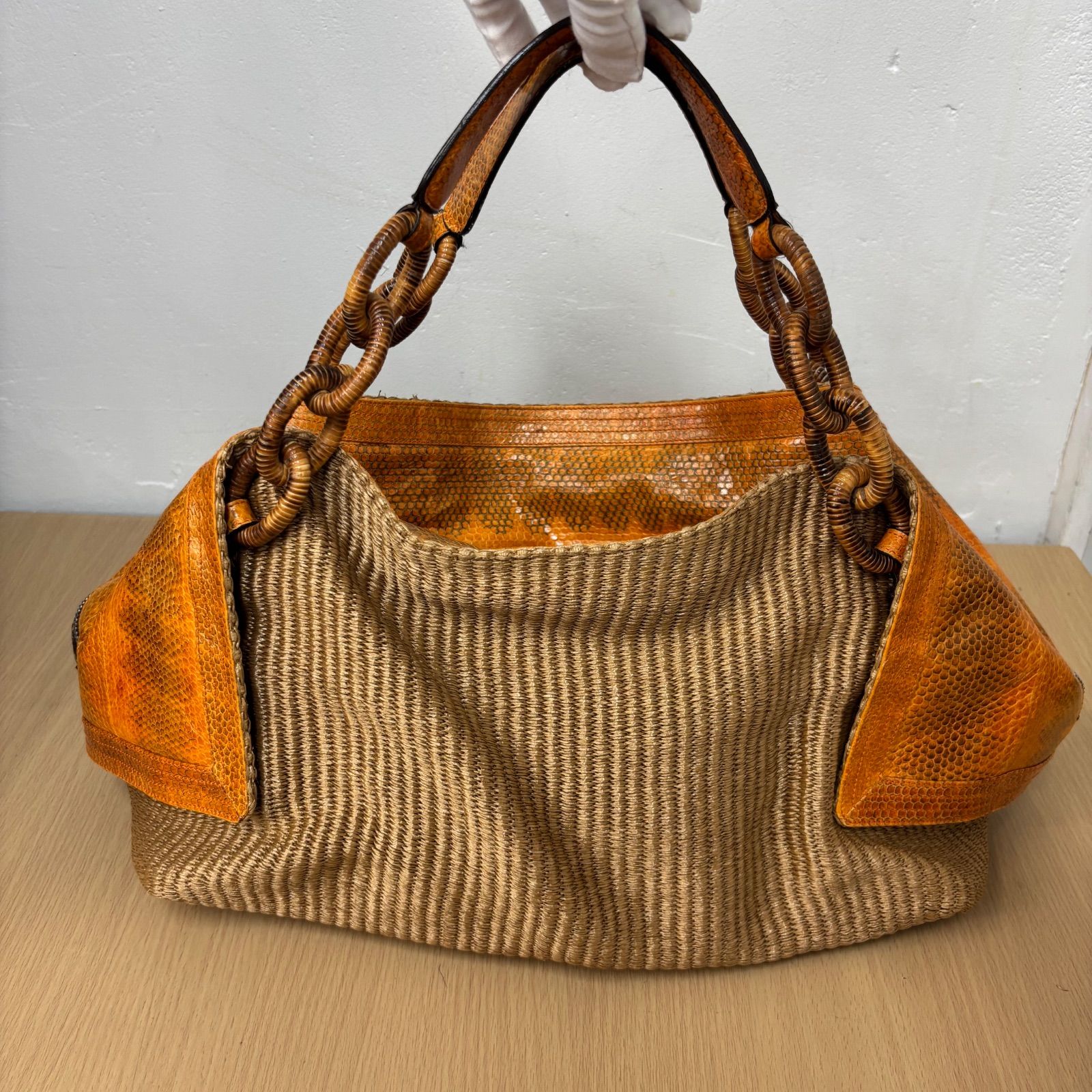 ▪️Salvatore Ferragamo フェラガモ ストロー パイソン ハンドバッグ 