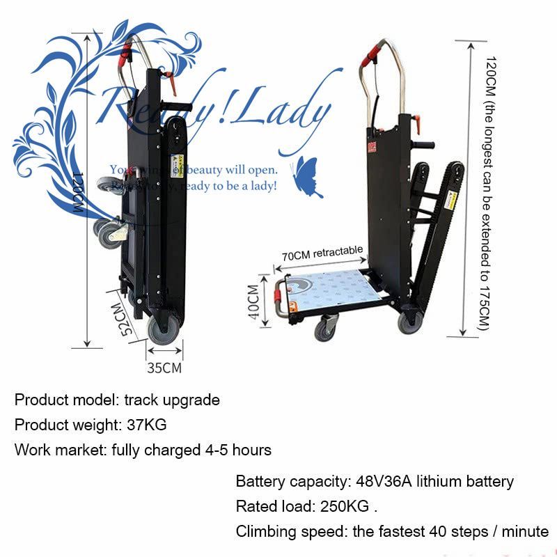 電動折りたたみ台車 電動階段昇降台車 積載量300kg 使用時間/5時間 家庭用重量物運搬用 Black