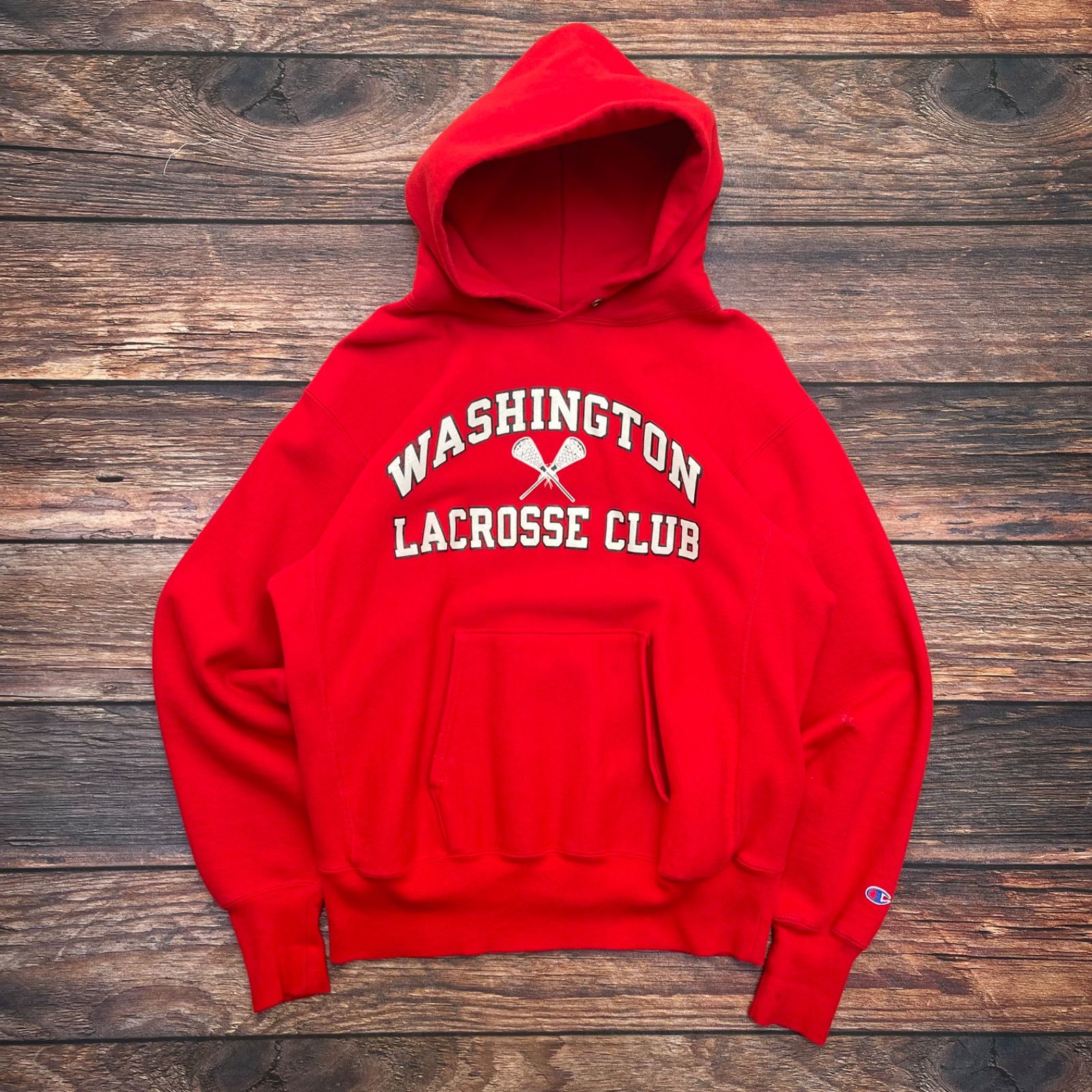 90's USA製 Champion REVERSE WEAVE　チャンピオン　リバースウィーブ　スウェットパーカー　3段プリント　Lサイズ
