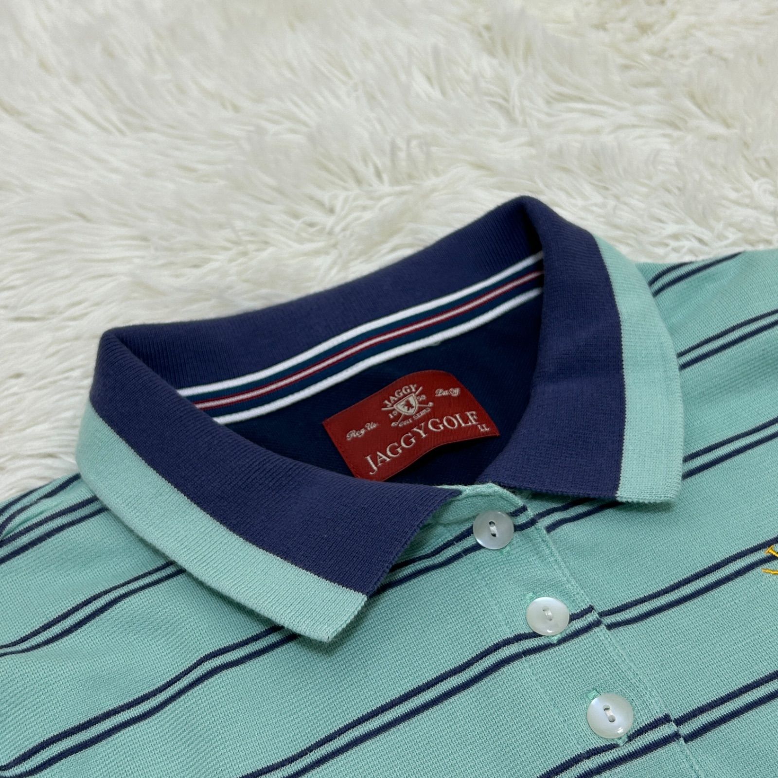 JAGGYGOLF ジャギーゴルフ Vネック ロゴ刺繍 ボーダー 長袖 美品】JAGGY GOLF ジャギーゴルフ ロゴ刺繍 ボーダーデザイン