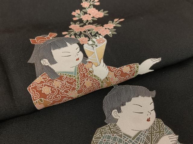 平和屋着物○十日町友禅作家 関口遼一 黒留袖 童子 正絹 逸品