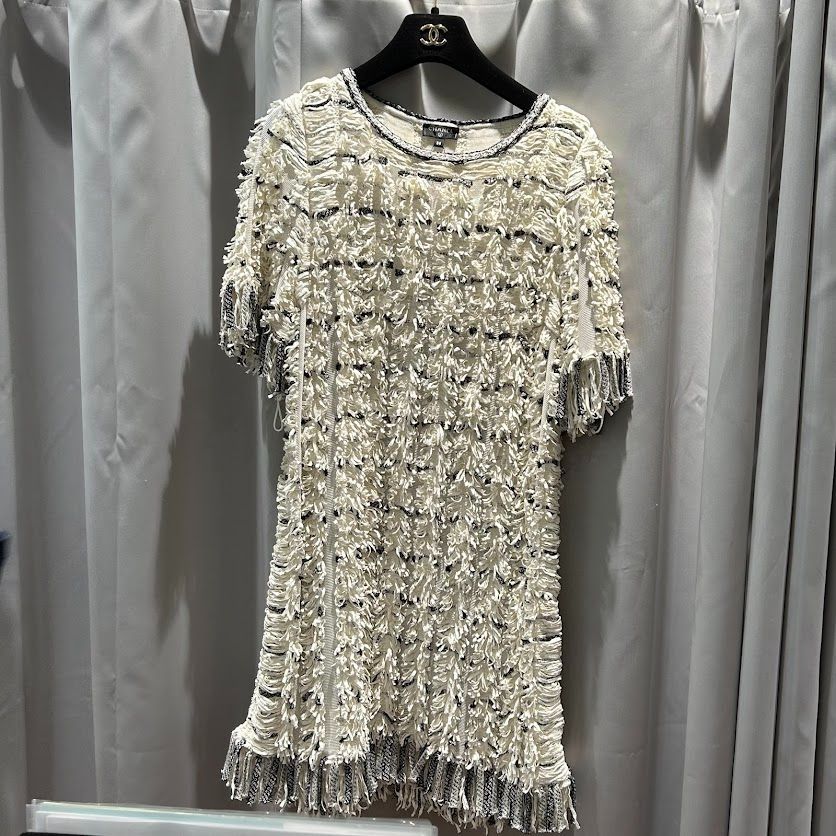 シャネル　ワンピース シャネル ニットワンピース ブラック×ホワイト サイズ38 P58970 - メルカリ