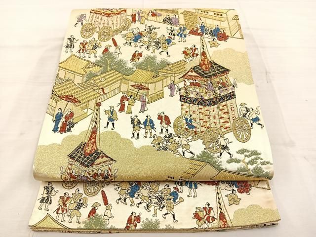 平和屋着物○両面 六通柄袋帯 波衣唐織 幾何学文 正絹