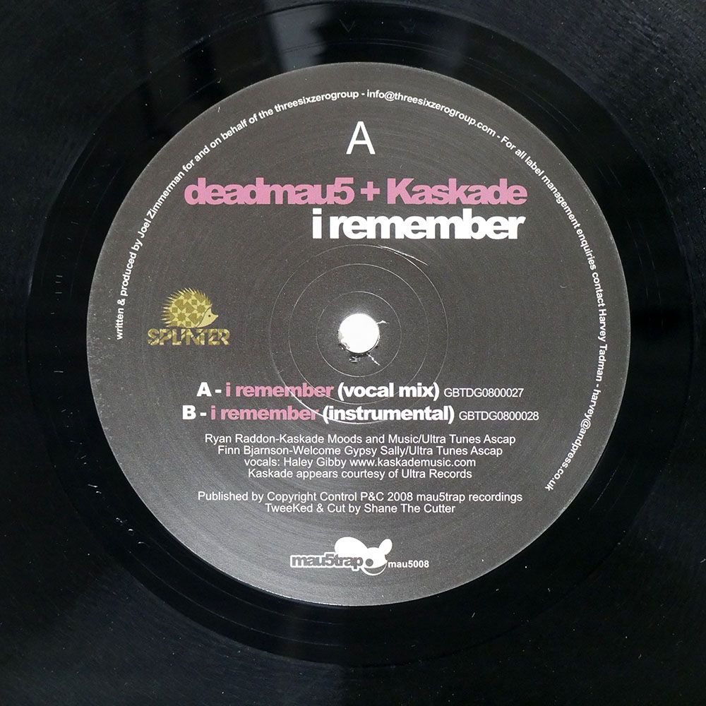 UK盤 DEADMAU5|I REMEMBER|MAU5TRAP RECORDINGS MAU5008 12