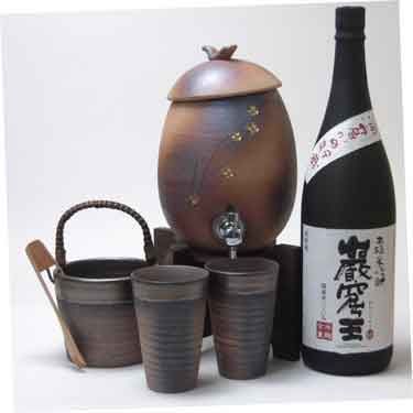 信楽焼・明山窯 焼酎サーバー 火色金小紋 2200cc(専用木台付き