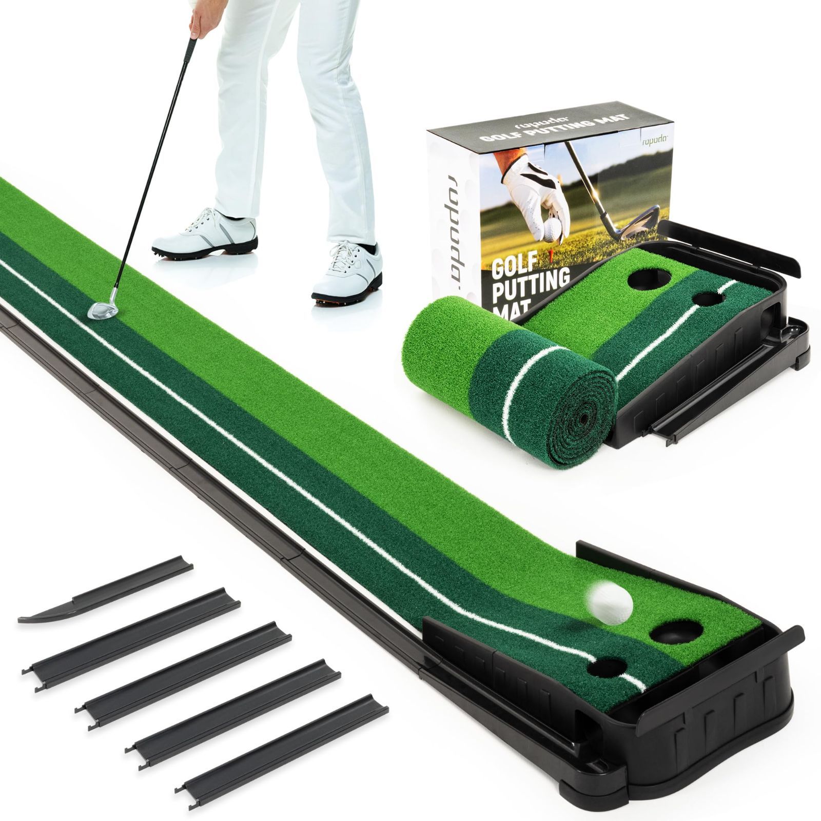 MaterialType 人工芝 ropoda ゴルフパターマット 自動 返球機能付き パター練習マット 3m 室内 屋外 屋内 静音 アプローチ マット ゴルフ パターマット パター 練習 練習器具 人工芝