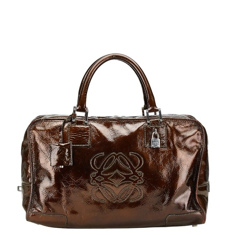 レディース LOEWE ロエベ ハンドバッグ エナメル ダークブラウン