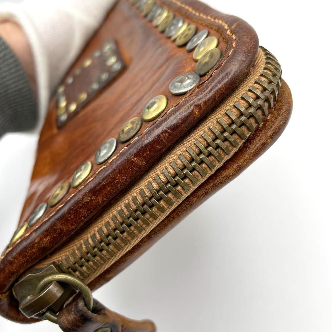 CAMPOMAGGI スタッズ×レザー 長財布 ラウンドジップ カンポマッジ