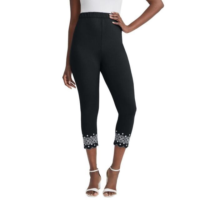 【送料無料】 ジェシカロンドン レディース カジュアルパンツ ボトムス Jessica London Women's Plus Size Everyday Stretch Cotton Capri Legging Black Medallion