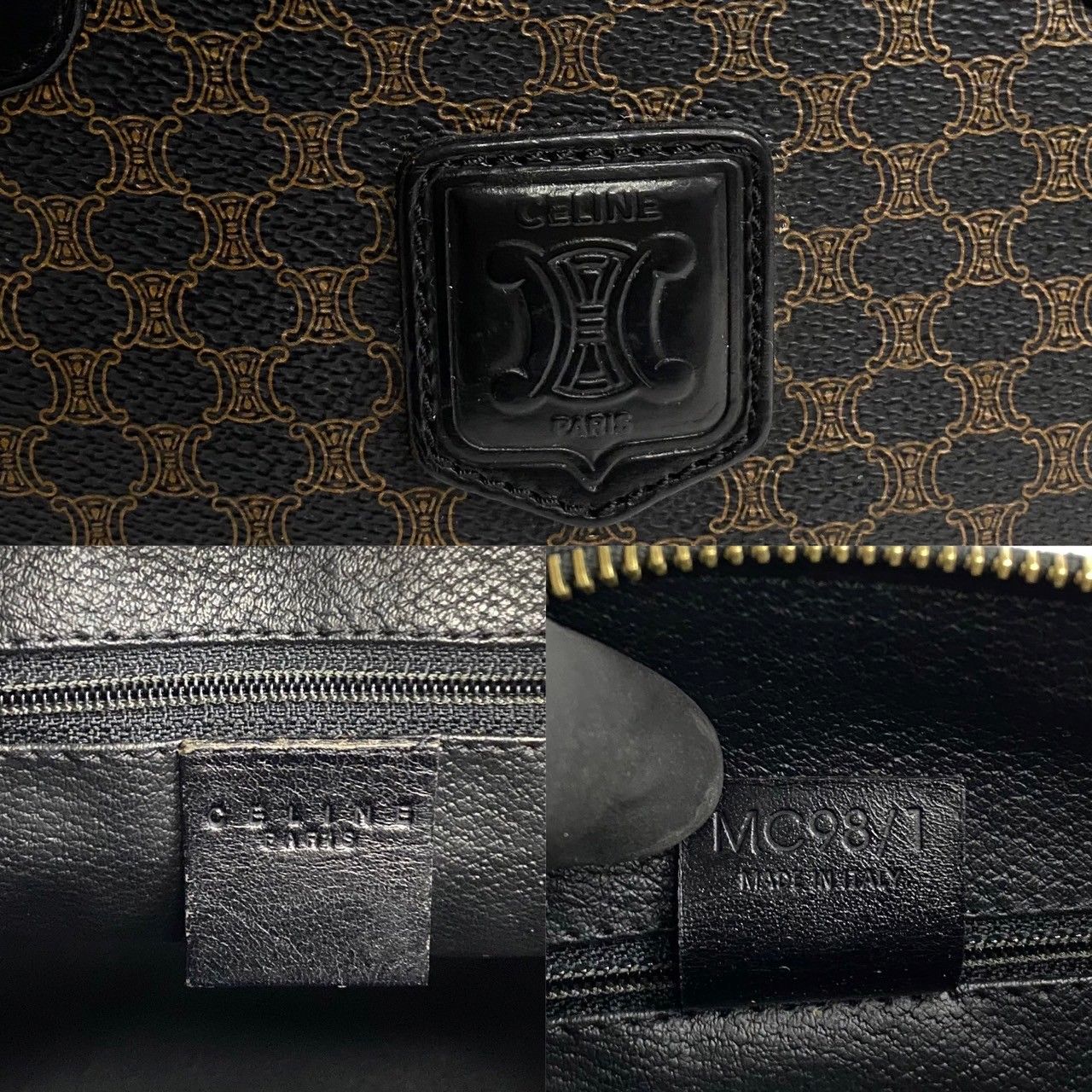 【極美品】CELINE ボストンバッグ マカダム トリオンフ 内ポケット付 黒 CELINE ほぼ未使用 セリーヌ ヴィンテージ マカダム ブラゾン