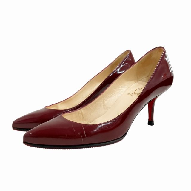 クリスチャンルブタン Christian louboutin パンプス ハイヒール エナメル 赤 レッド系 ボルドー 36 約22.5㎝ IBO71