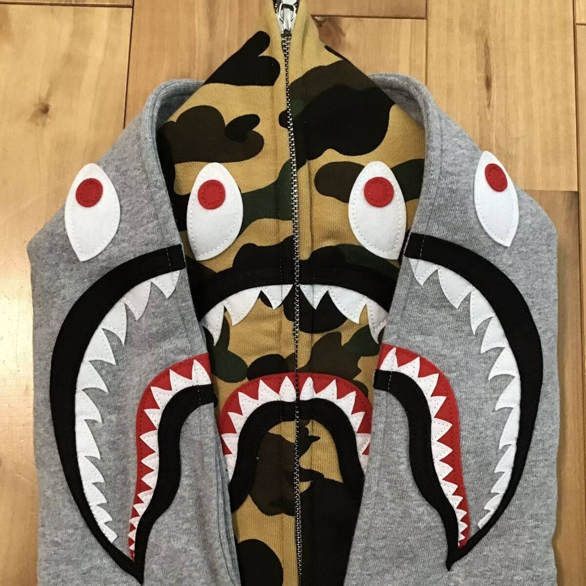 ダブル シャーク パーカー Sサイズ グレー × 1st camo yellow