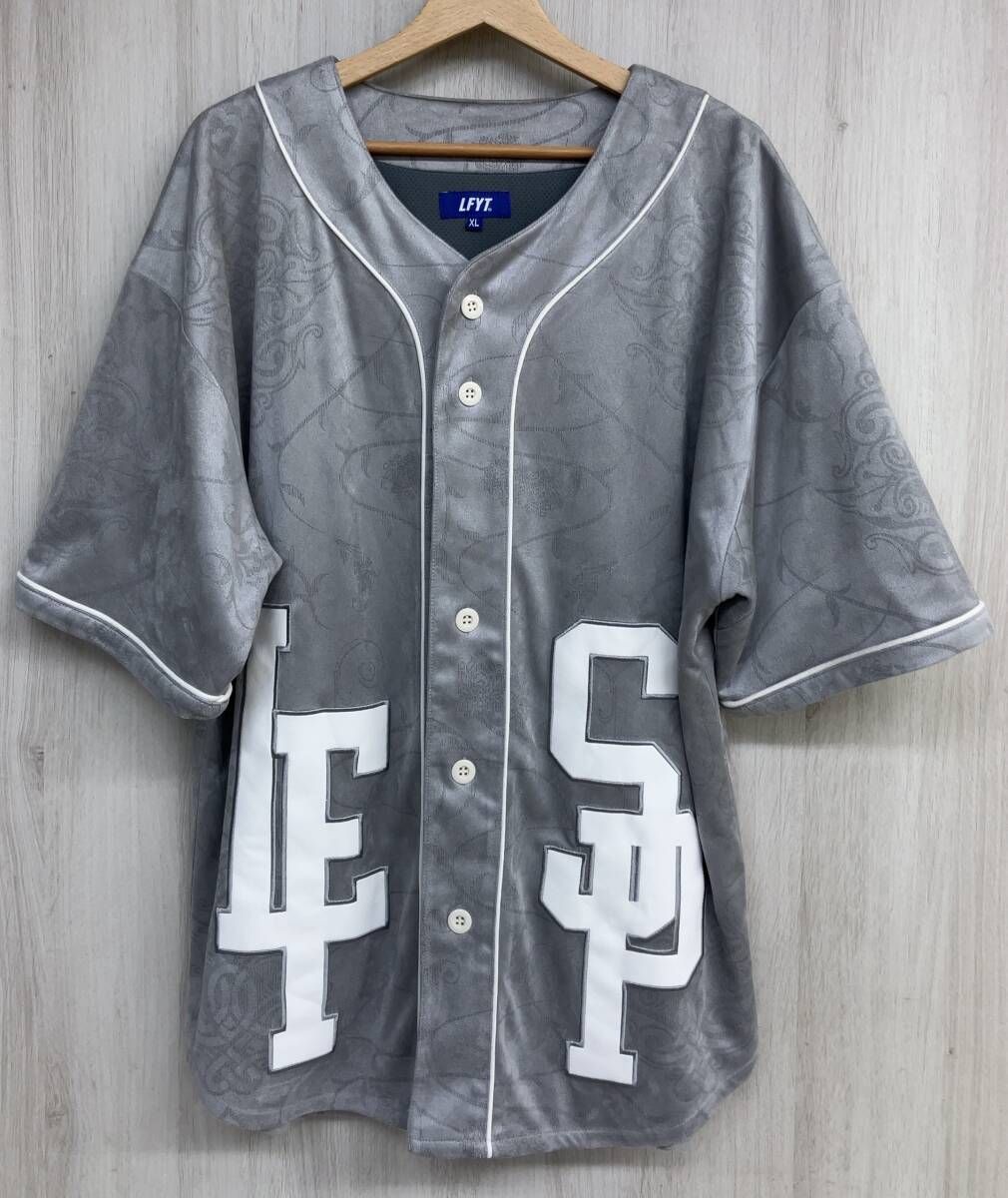 LFYT × SAMPLES ラファイエット ズ コラボ SUEDE BASEBALL SHORT スウェードベースボールシャツ グレー 総柄 薔薇 XL