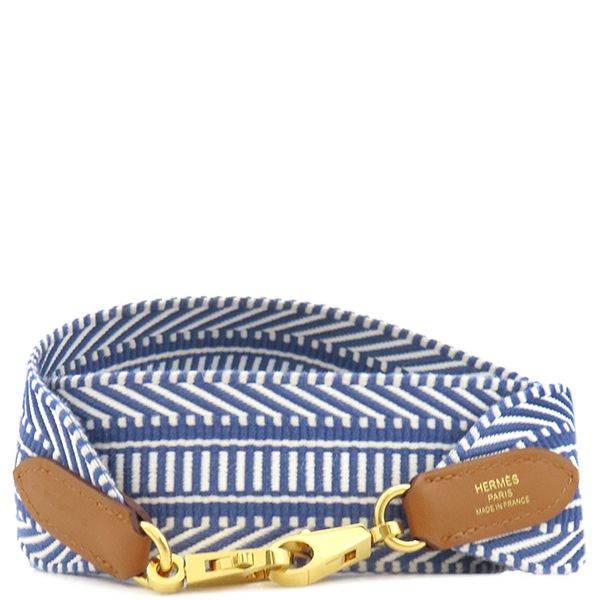 エルメス HERMES ショルダーストラップ バンドリエール サングル カヴァル スイフト トワルコットン ブルーXホワイト ゴールド金具 C刻印 箱