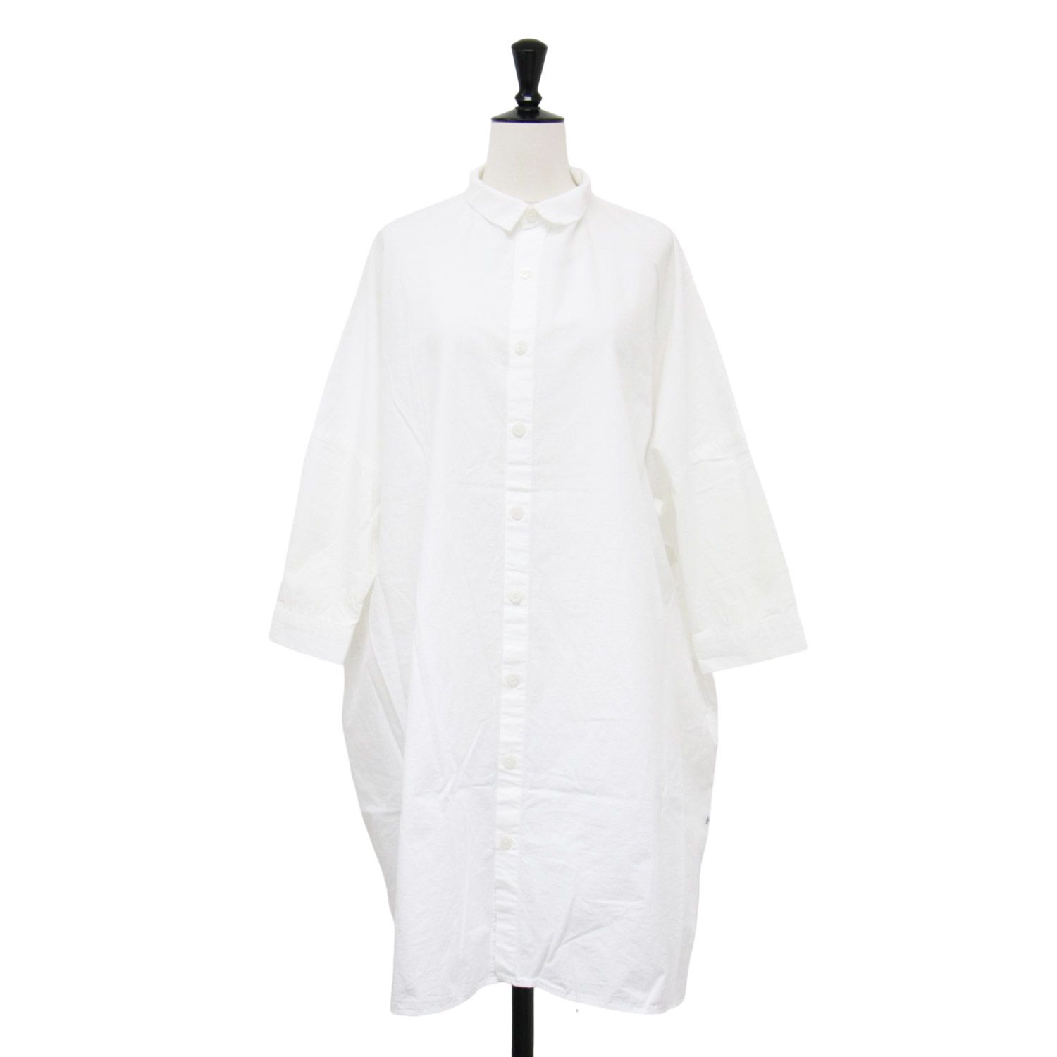 HUIS ハウス シャツ ホワイト 白 サイズ:FREE | やわらかコットン ロングシャツ / チュニック | 長袖 ドロップショルダー ワイド ロゴ 刺繍 | 日本製 | トップス ブラウス オーバーサイズ【レディース】【中古】【K4583】 HUIS ハウス シャツ ホワイト 白 サイズ:FREE | やわらかコットン