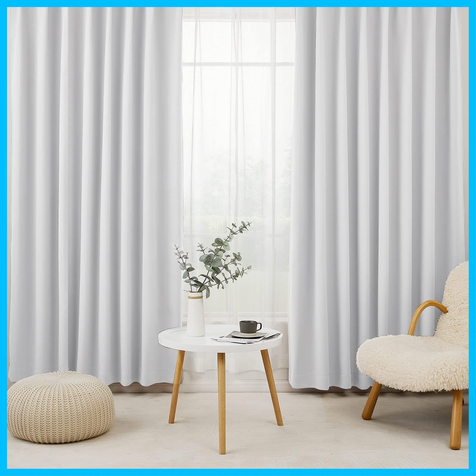 【在庫セール】4枚セット 幅100cm丈200cm アイスグレー 断熱 1級遮光 防寒 防音 省エネ カーテン 厚手 無地 おしゃれ Hansleep 洗える リビング用 (カーテン2枚・レース2枚)