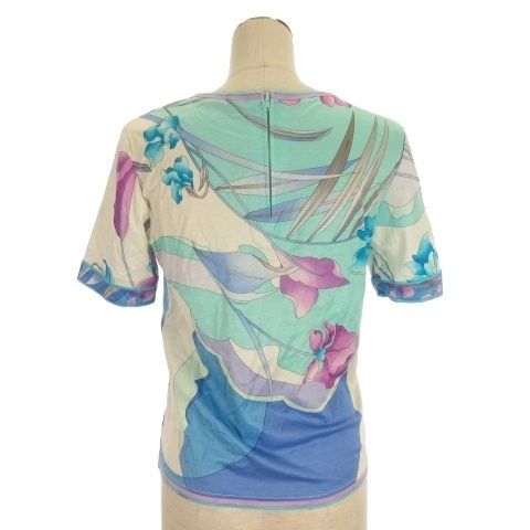 値下げLEONARDレオナール 半袖 花柄 コットン　Mサイズ　紺色 LEONARD レオナール 定番 花柄Tシャツ カットソー コットン100
