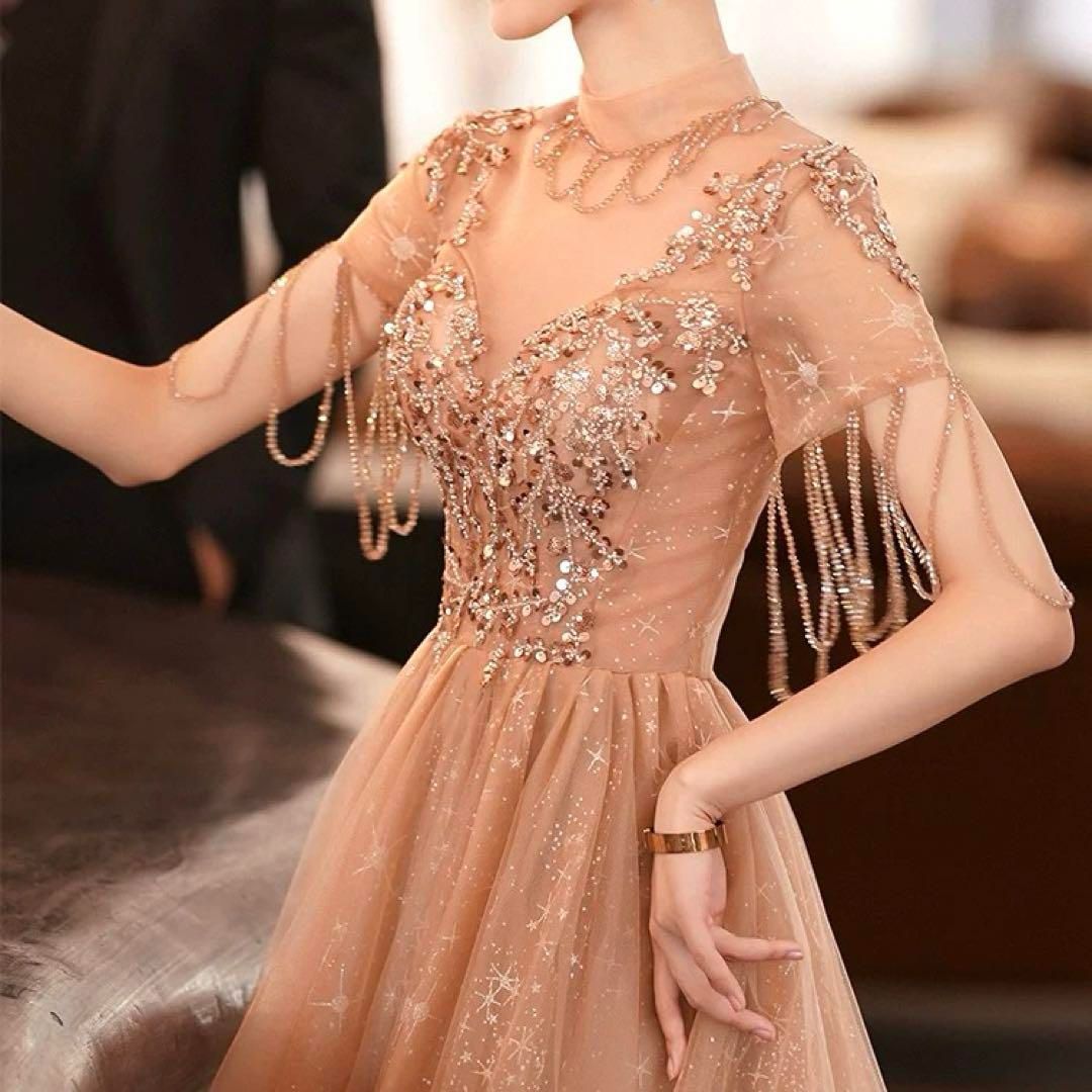 スパンコールにビジューの美しい イブニングドレス♩.• 新品・未使用】ビジューにスパンコールの美しい イブニング