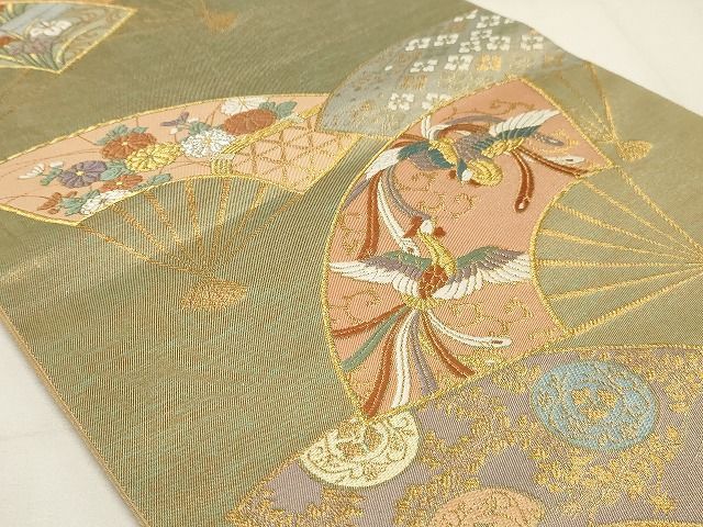平和屋着物◎六通柄袋帯 唐織 扇面鳳凰花文 金銀糸 正絹 逸品