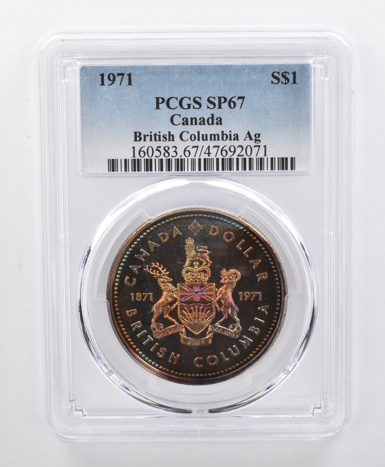カナダ ブリティッシュコロンビア 銀貨 1971 NGC SP67 1ドル 1971