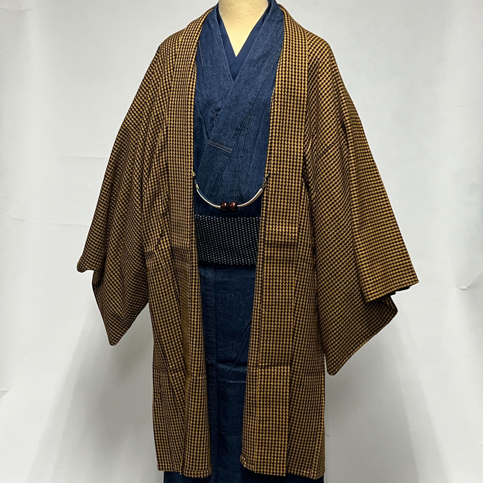メンズ 羽織 久留米織 羽織単品 L ROCCA 千鳥 ブラック イエロー