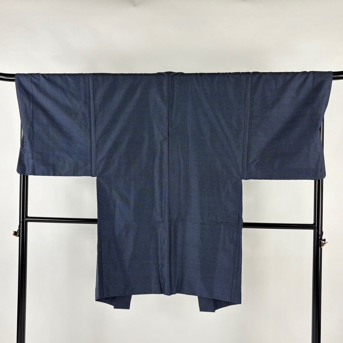 男着物 身丈150cm 裄丈70cm L 袷 アンサンブル 紬 亀甲絣 紺色