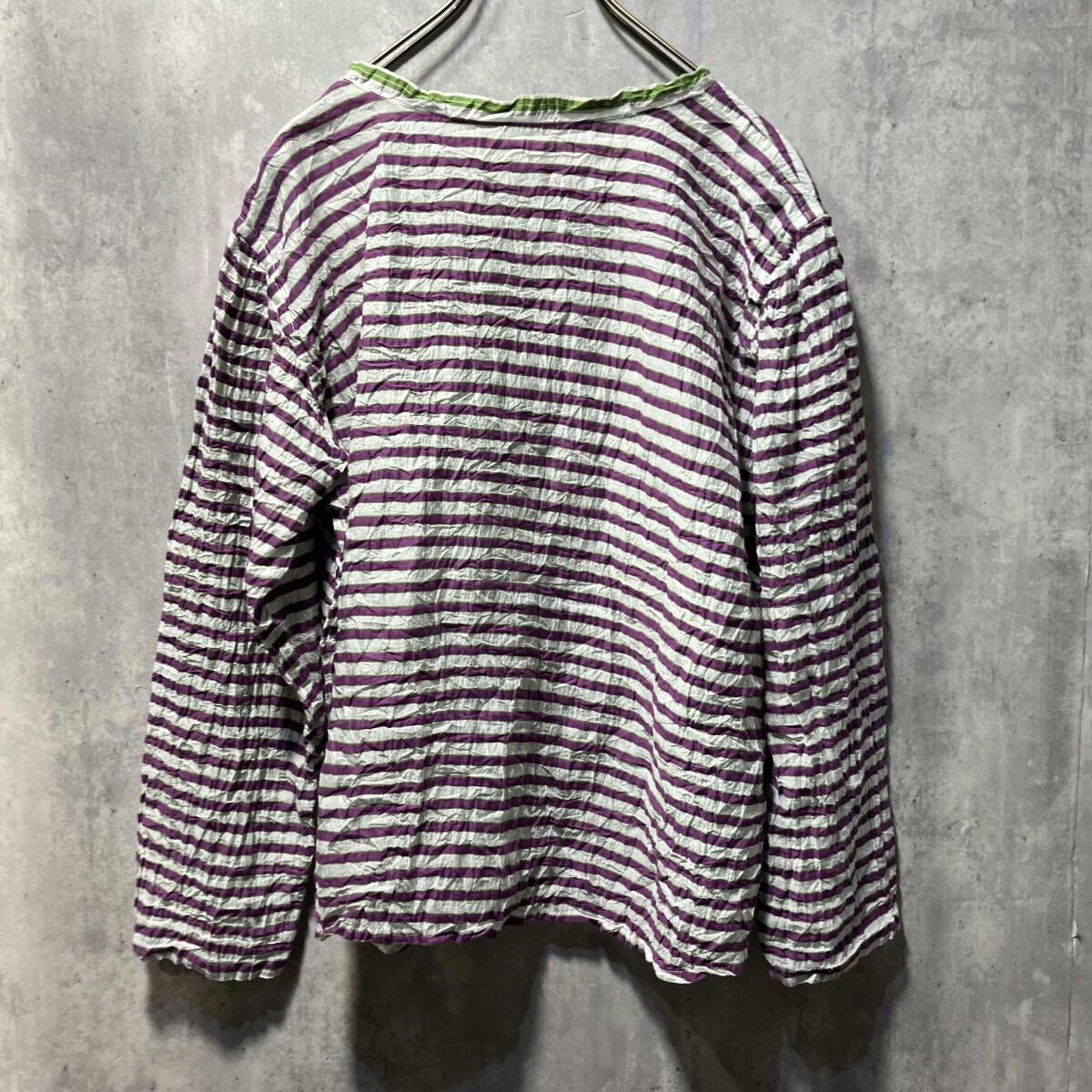 最高 ISSEY MIYAKE ME シワプリーツボーダーシャツ 長袖シャツ